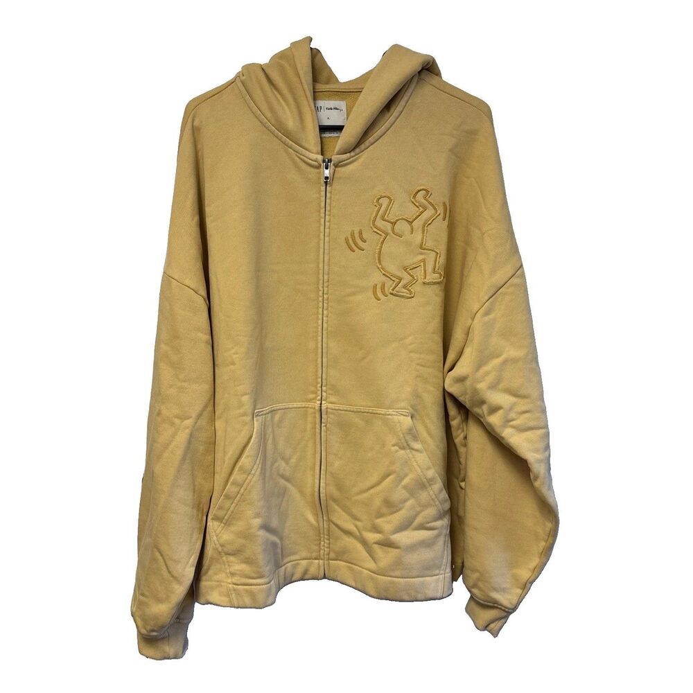 Gap X Keith Haring Hoodie XL French Almond Yellow Zip New Crop Heavyweight